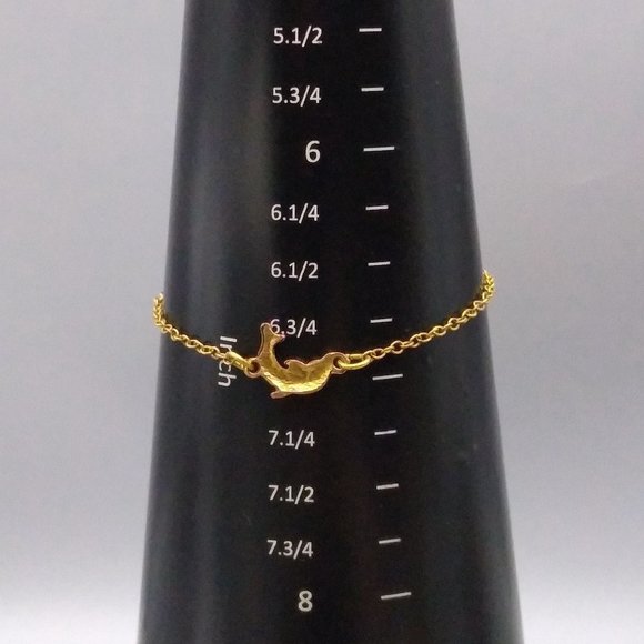 Vintage Enamel Dolphin Chain Bracelet, Dainty Pale Coral on Gold Tone, Beach - Picture 3 of 3